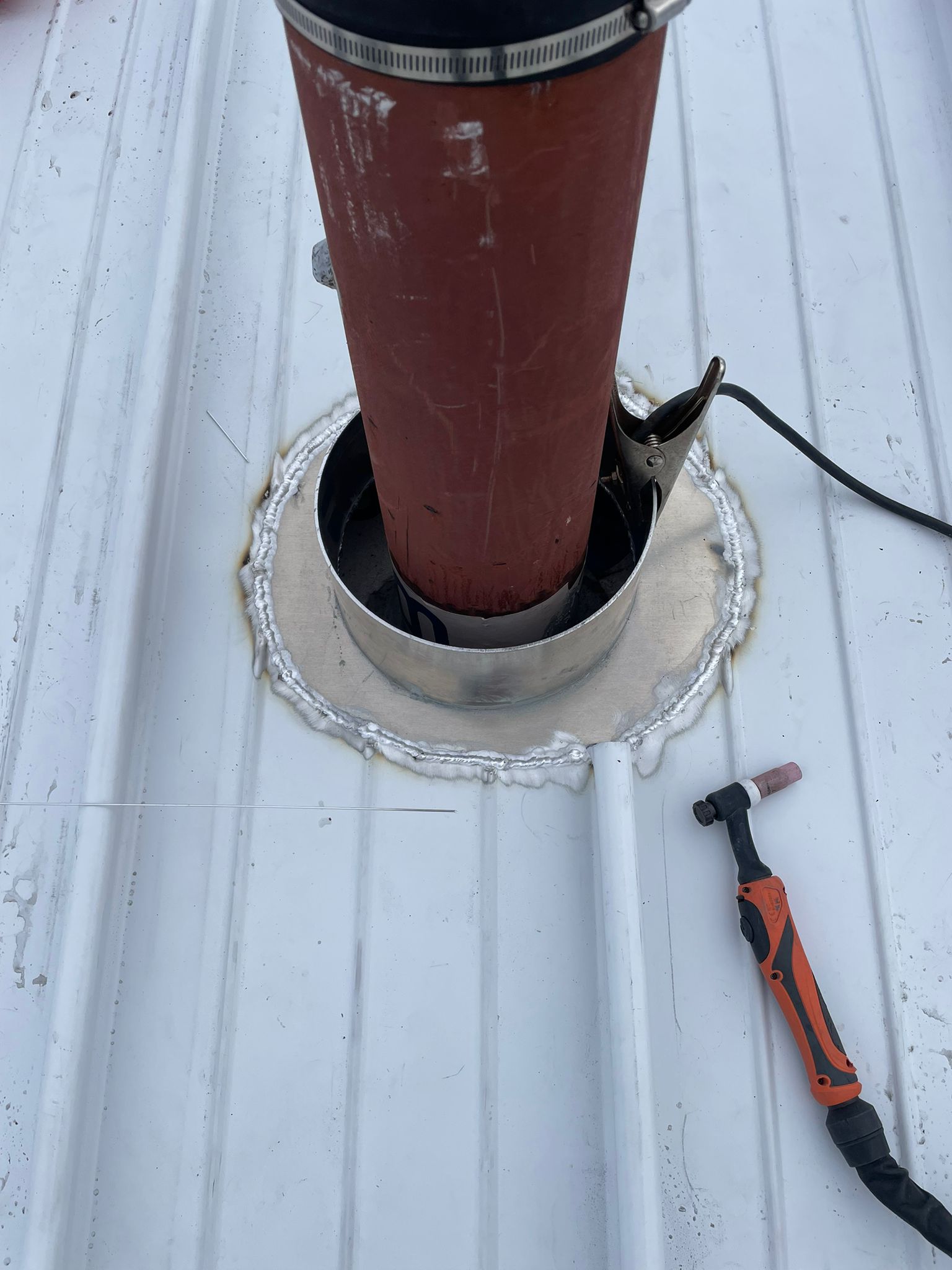 Standing seam roof TIG welding detail